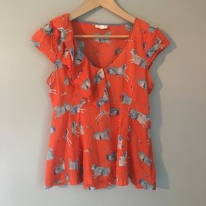 Anthropologie Orange Dog Peplum Top Size 2
